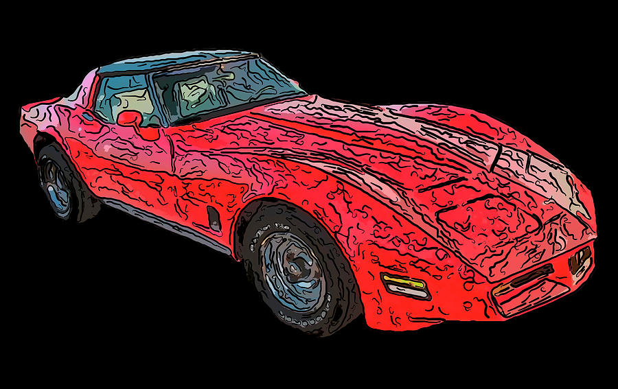 1977 Chevy Corvette T Tops Digital drawing Drawing by Flees Photos
