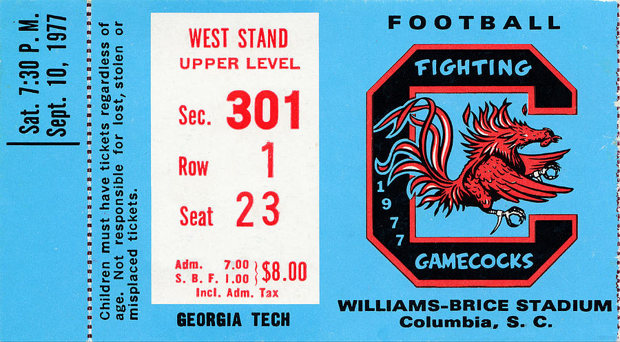 1977 Georgia Tech vs. South Carolina Drawing by Row One Brand
