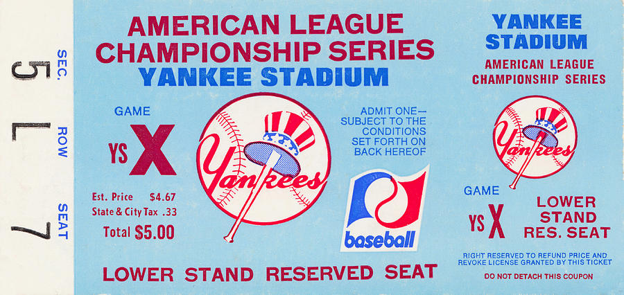 1977 New York Yankees American League Championship Ticket T-Shirt by Row  One Brand - Pixels