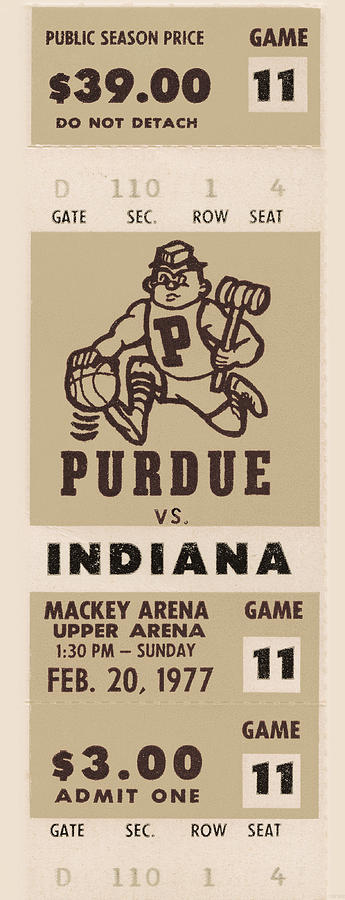 1977 Purdue Basketball Ticket Mixed Media by Row One Brand