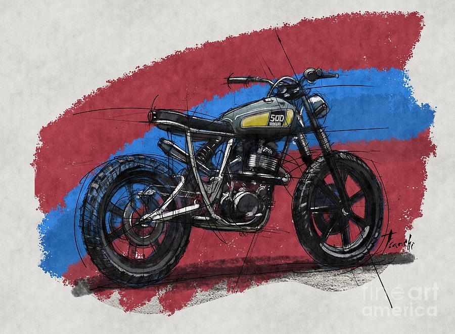 1978 Yamaha SR500 Original Handmade Drawing Drawing by Drawspots