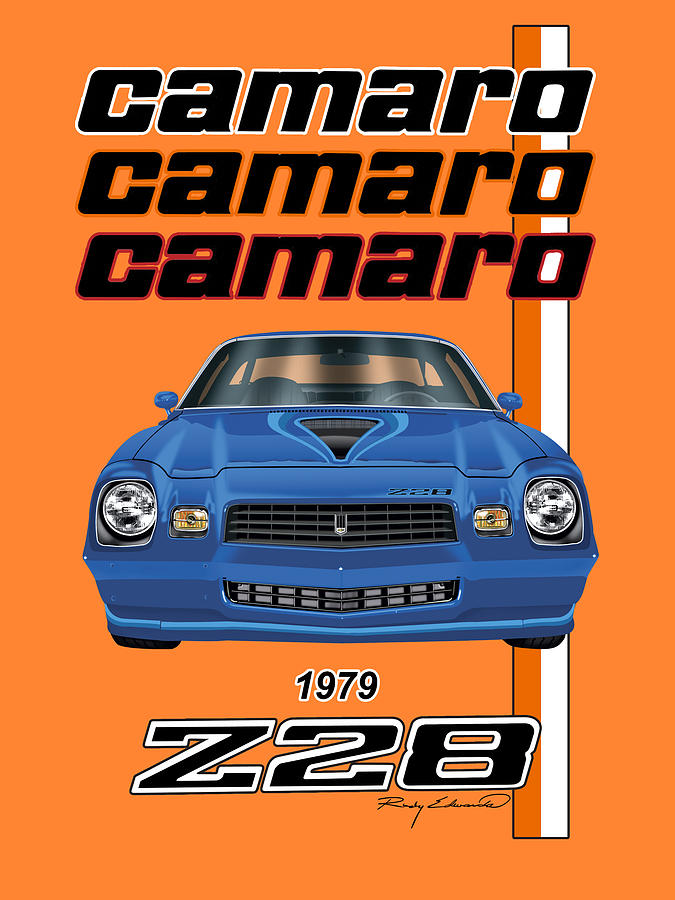Vintage Drawing - 1979 Blue Chevrolet Z28 Camaro Muscle Car Art by Alison Edwards