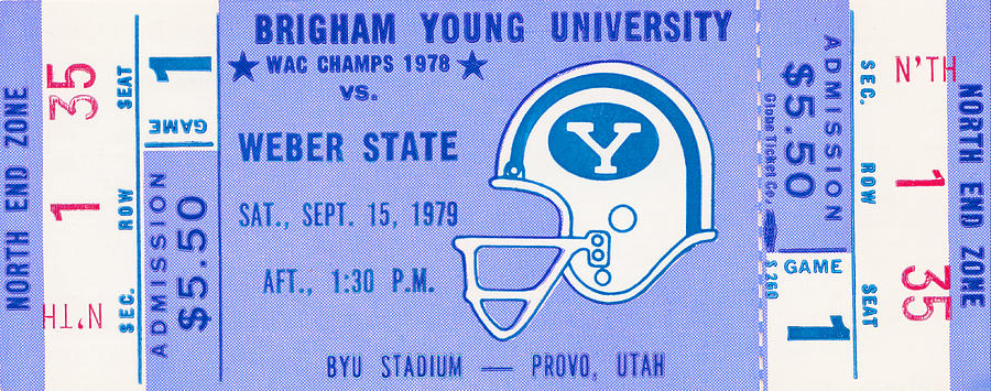 1979 BYU vs. Weber State Football Ticket Mixed Media by Row One Brand