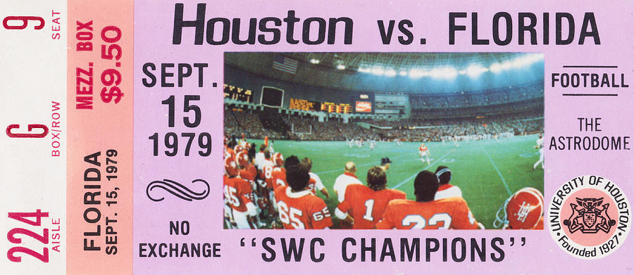 1979 Houston Cougars vs. Florida Gators Football Ticket Art Mixed Media by Row One Brand