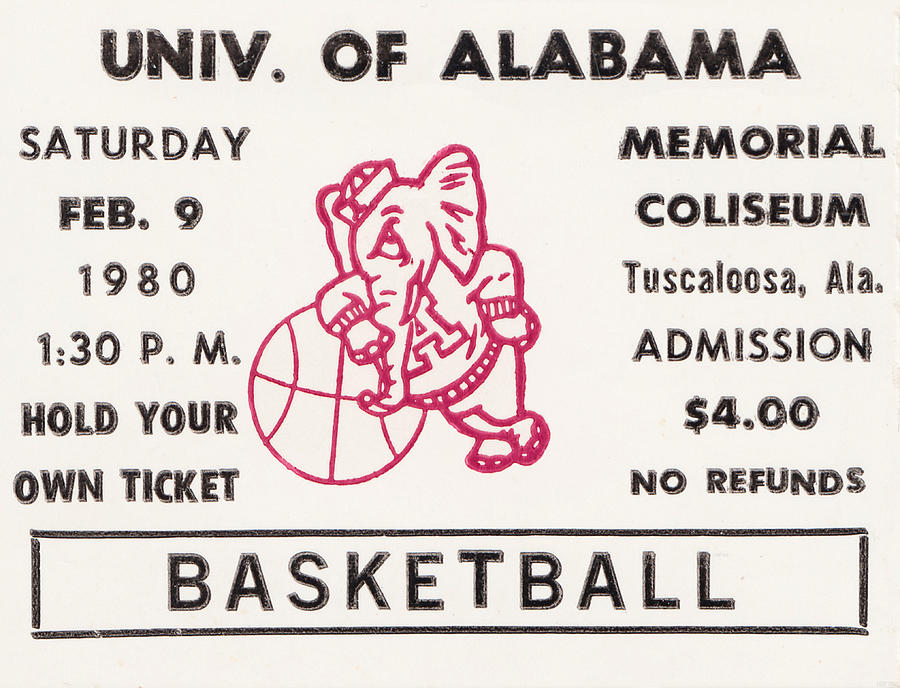 1980 Alabama Basketball Ticket Stub Art Mixed Media by Row One Brand
