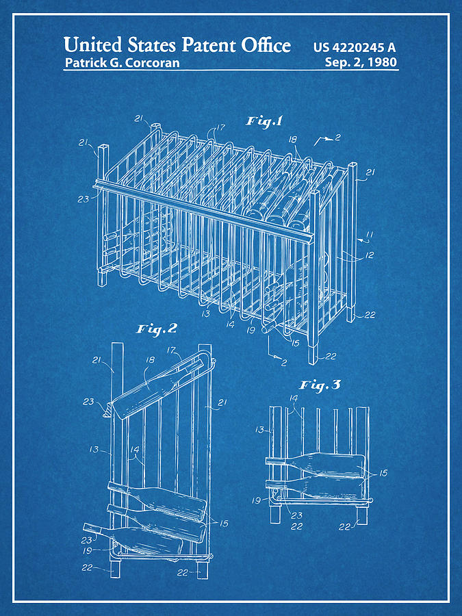 1980 Metal Wine Rack Blueprint Patent Print Drawing by Greg Edwards
