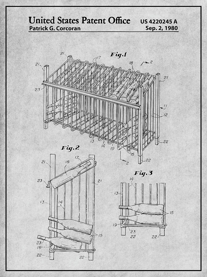 1980 Metal Wine Rack Gray Patent Print Drawing by Greg Edwards