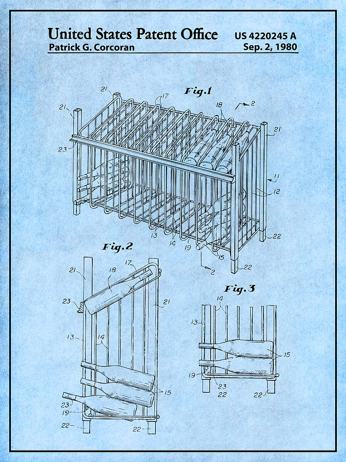 1980 Metal Wine Rack Light Blue Patent Print Drawing by Greg Edwards
