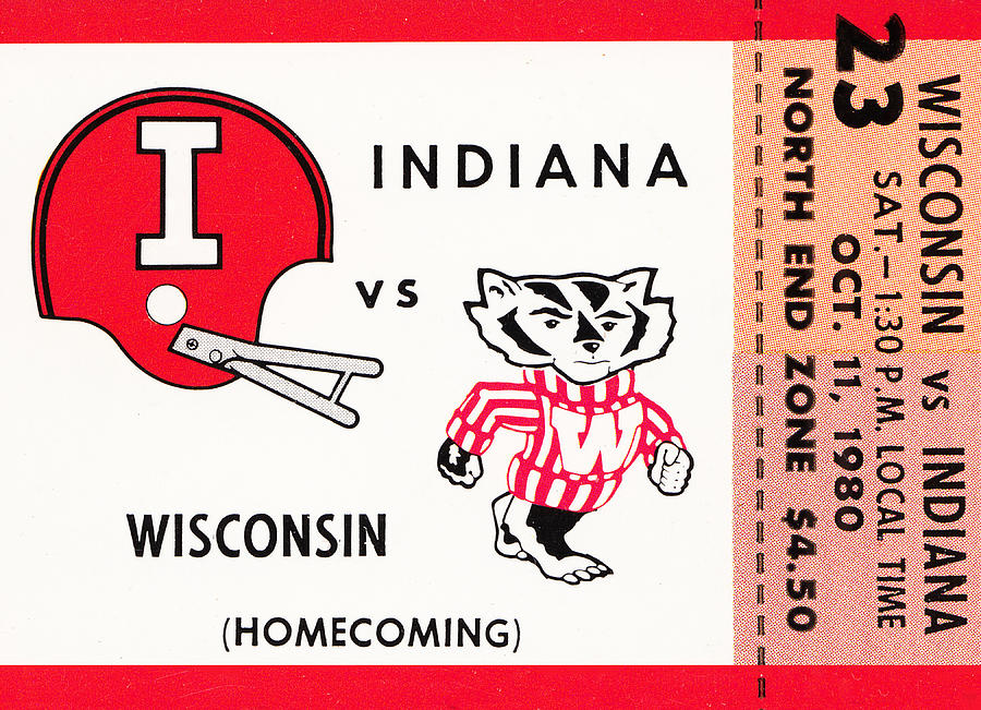 1980 Wisconsin Badgers vs. Indiana Hoosiers Football Ticket Art Mixed Media by Row One Brand