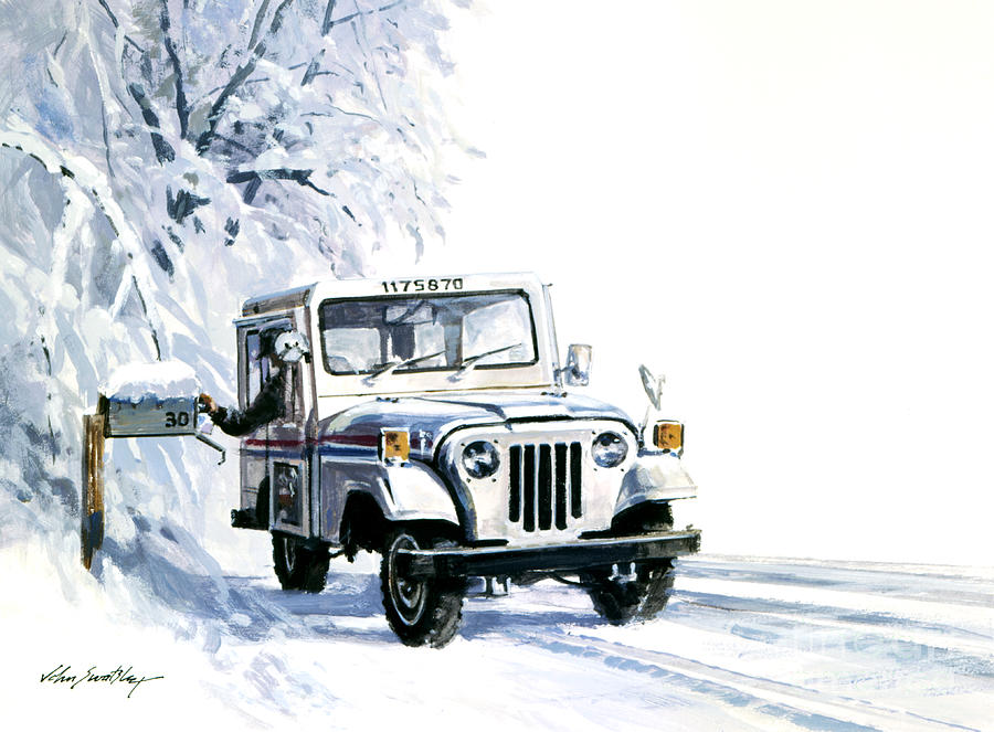 1980s U.S. Postal Service Jeep Painting by John Swatsley