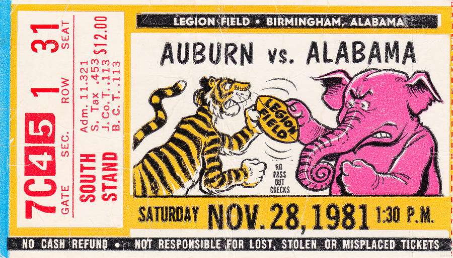 1981 Auburn vs. Alabama Drawing by Row One Brand