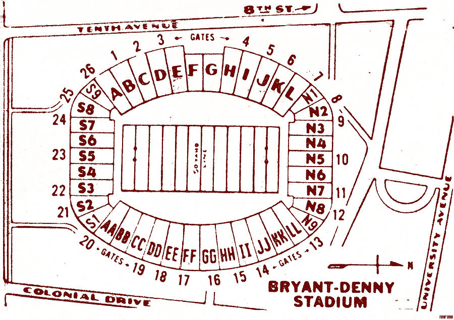 1981 Bryant-Denny Stadium Map Mixed Media by Row One Brand
