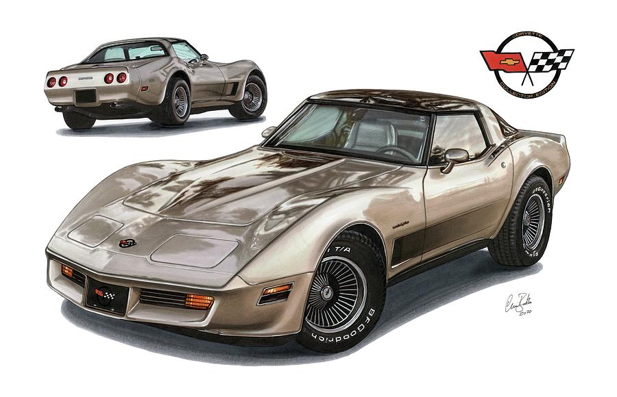 1981 Chevrolet Corvette Collector Edition Drawing by The Cartist - Clive Botha