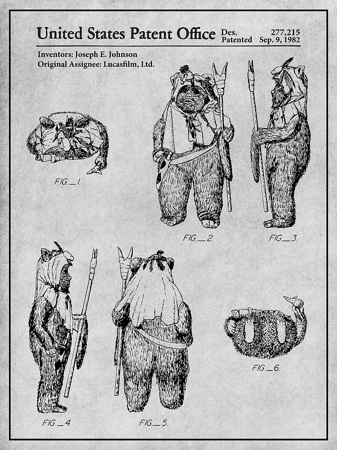 1982 Ewok Gray Patent Print Drawing by Greg Edwards - Pixels