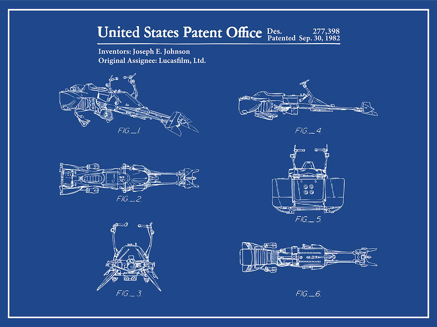 1982 Speeder Bike Blue Patent Print Drawing by Greg Edwards