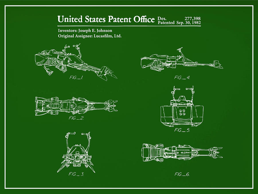 1982 Speeder Bike Green Patent Print Drawing by Greg Edwards