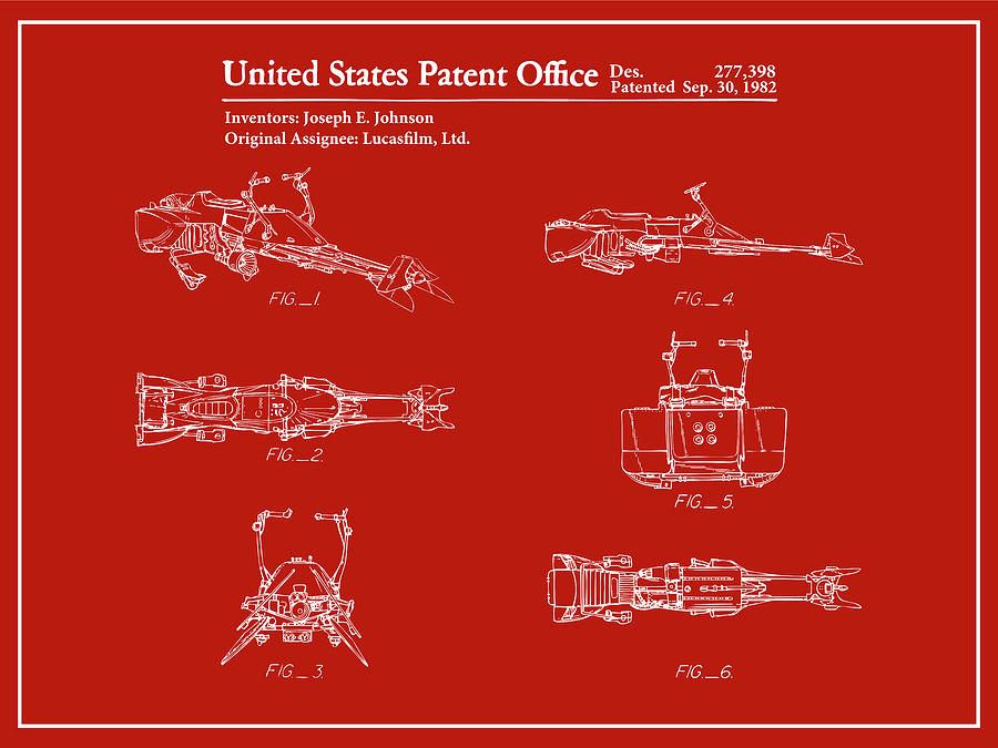 1982 Speeder Bike Red Patent Print Drawing by Greg Edwards