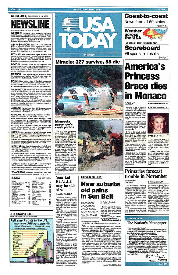 1982 USA TODAY Front Page Digital Art by Gannett