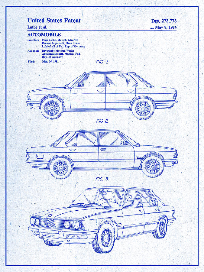 1984 BMW 318i E30 Automobile Patent Print Blueprint 2 Drawing by Greg