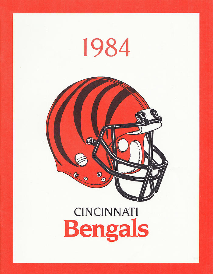1984 Cincinnati Bengals Helmet Art Mixed Media by Row One Brand