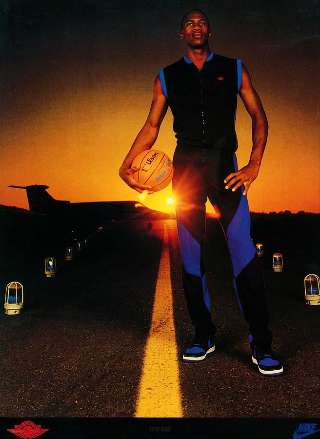 1985 Royal Blue Air Jordan 1 Shoes Ad Mixed Media by Row One Brand