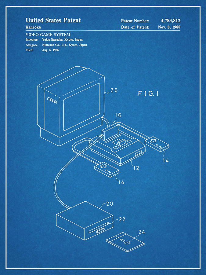 1986 Famicon Video Game System Patent Print Blueprint Drawing by Greg Edwards