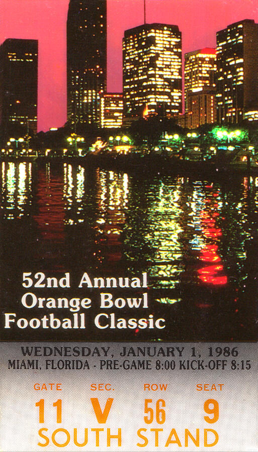 1986 Oklahoma Sooners Orange Bowl National Champions Ticket Stub Mixed Media by Row One Brand