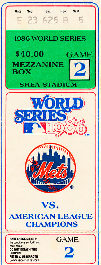 1986 World Series New York Mets Ticket Art Mixed Media by Row One Brand