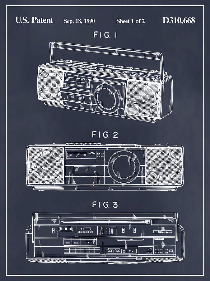 Art & Collectibles Drawing - 1988 Boombox Blackboard Patent Print by Greg Edwards