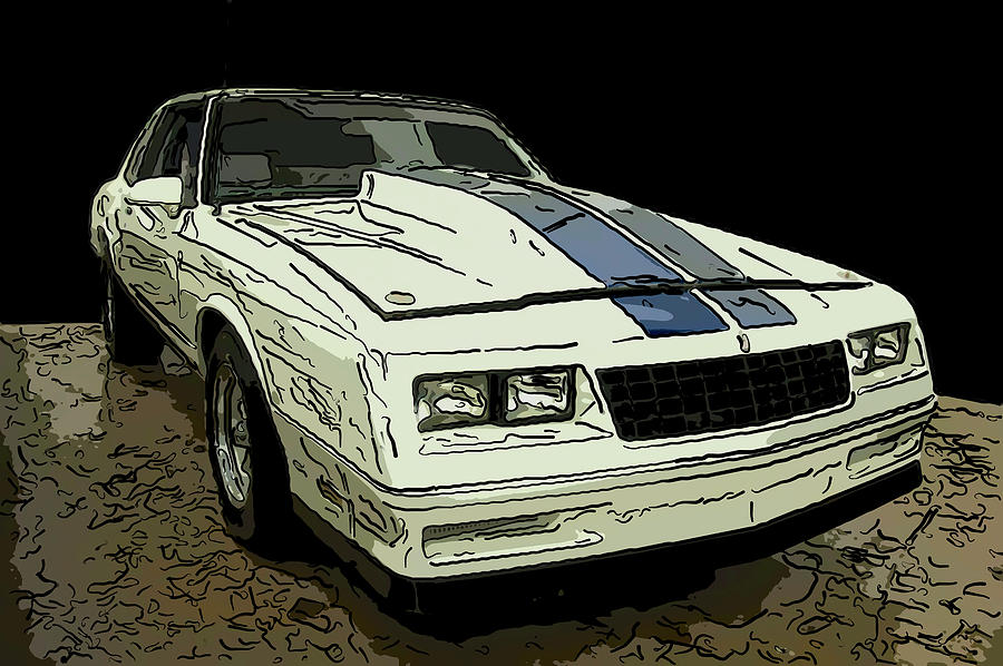 Chevy Drawing - 1988 Chevy Monte Carlo digital drawing by Flees Photos