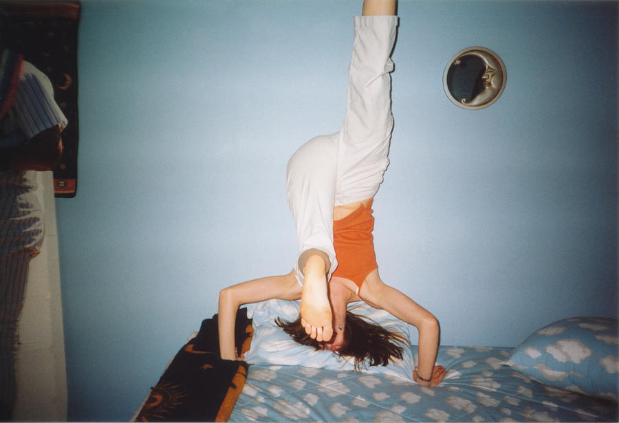 1990s Teenager Having Fun, Young Girl Doing Headstand Photograph by Jena Ardell