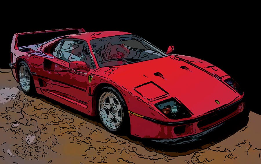 Ferrari Drawing - 1991 Ferrari F40 Digital drawing by Flees Photos