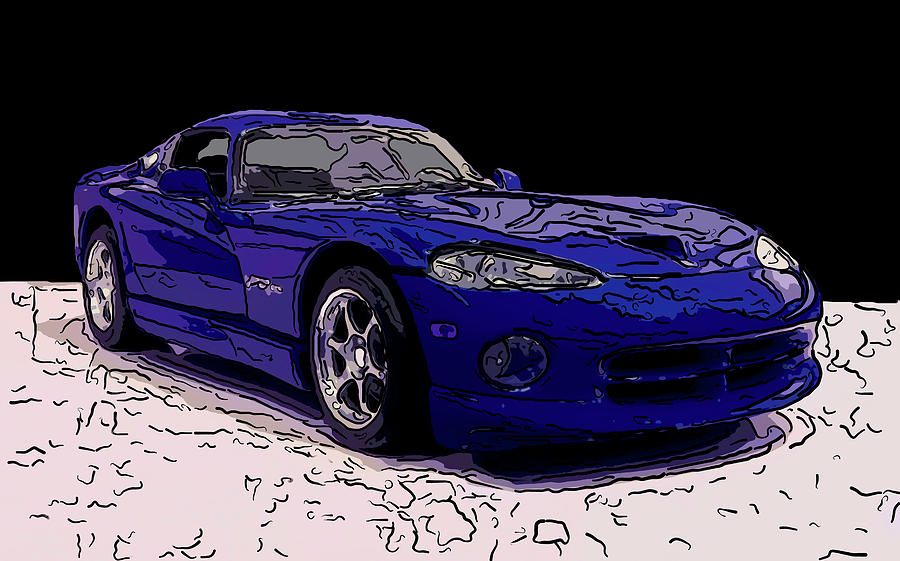 1997 Dodge Viper GTS Blue Digital drawing Drawing by Flees Photos
