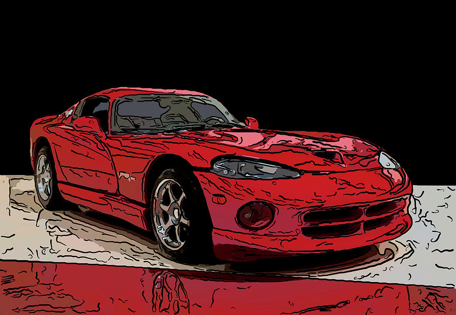 1997 Dodge Viper GTS Red Digital drawings Drawing by Flees Photos