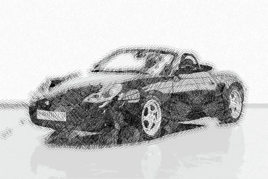 1997 Porsche Boxster Classic Cars - Etching Poster Digital Art by Celestial Images