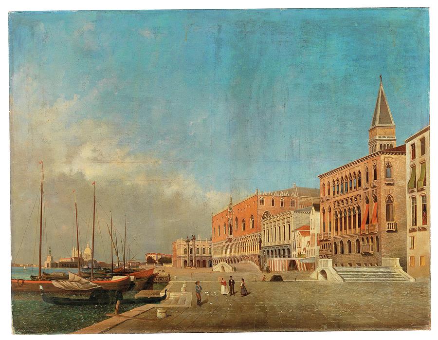 19th Century Artist Venice, View of the Riva degli Schiavoni Painting by MotionAge Designs