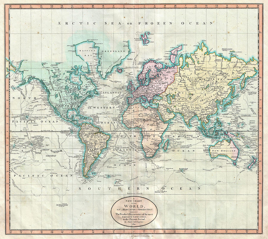 19th Century map of the world Drawing by Philip Openshaw - Fine Art America