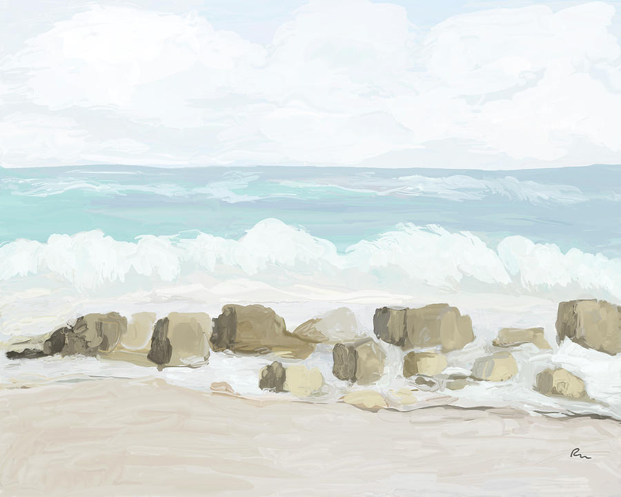 Serene Beach Waves 03-Ramona Murdock Art Digital Art by Ramona Murdock