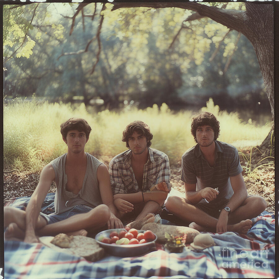 3 young man picnic uncanny valley candid  polar by Asar Studios #2 Painting by Celestial Images