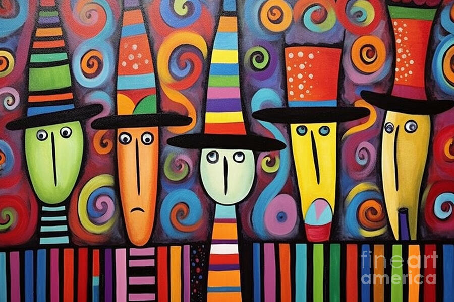 3d very bright and colorful stick men in crazy  by Asar Studios #2 Painting by Celestial Images