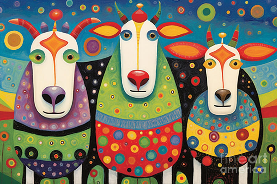 Goat Painting - 3d very bright and colorful three fat polka dot by Asar Studios #2 by Celestial Images