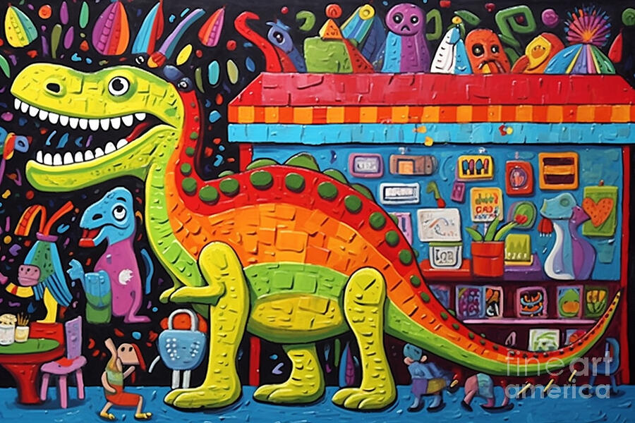 3d very bright and colorful Tyrannosaurus Dinos by Asar Studios #2 Painting by Celestial Images