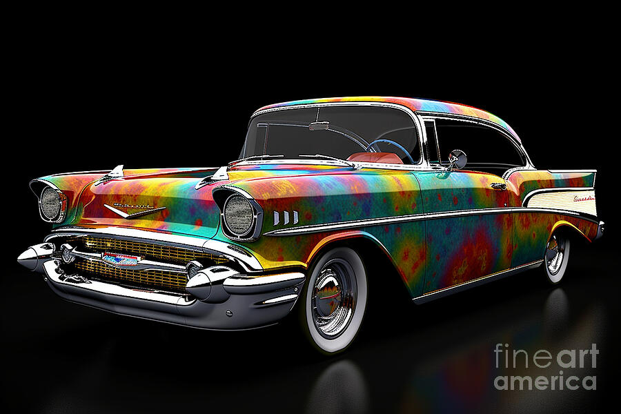 Vintage Car Painting - 57 chevy automobile with colourful mandelbrot by Asar Studios #2 by Celestial Images