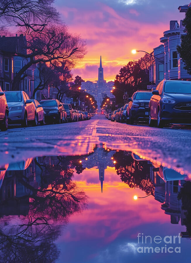 Sunset Painting - 70mm photo of San Francisco at sunrise looking  by Asar Studios #2 by Celestial Images