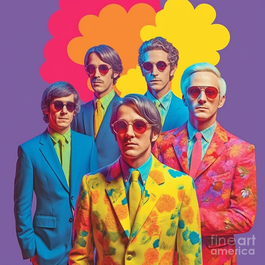 a  album  cover  of  neat  young  Beatles  in  a  silly  by Asar Studios Painting