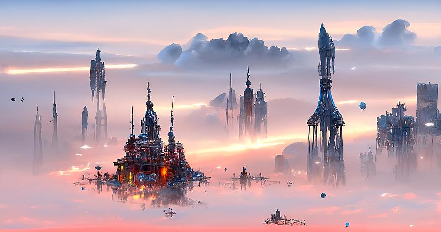 A Beautiful Dreamy Space City During Sunset 01 Digital Art by Frederick Butt