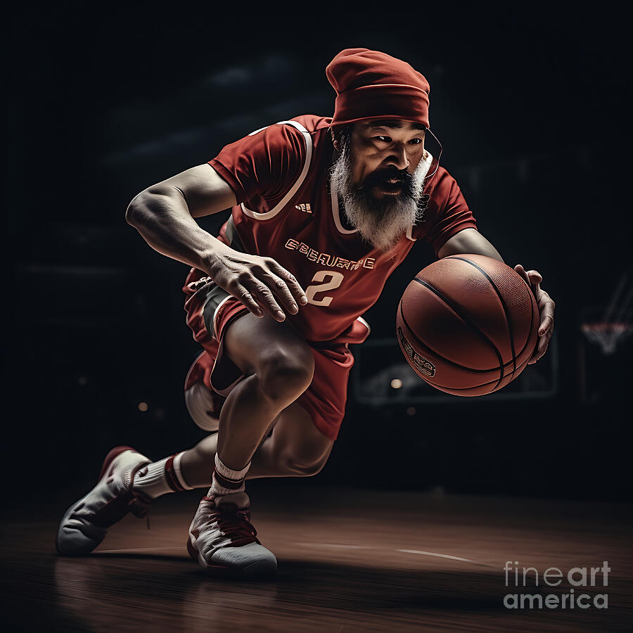 Basketball Painting - A Chinese man in a red hat is playing basketbal by Asar Studios #2 by Celestial Images