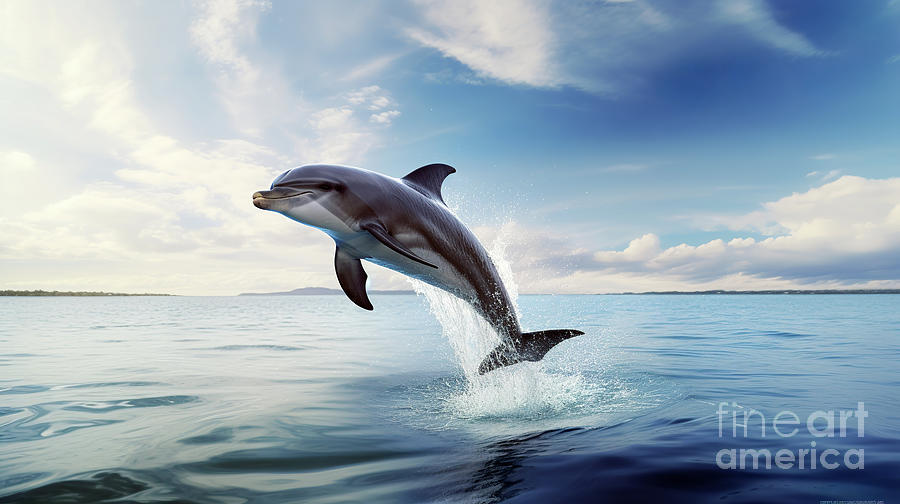 A dolphin jumps out of the sea water. #2 Digital Art by Odon Czintos
