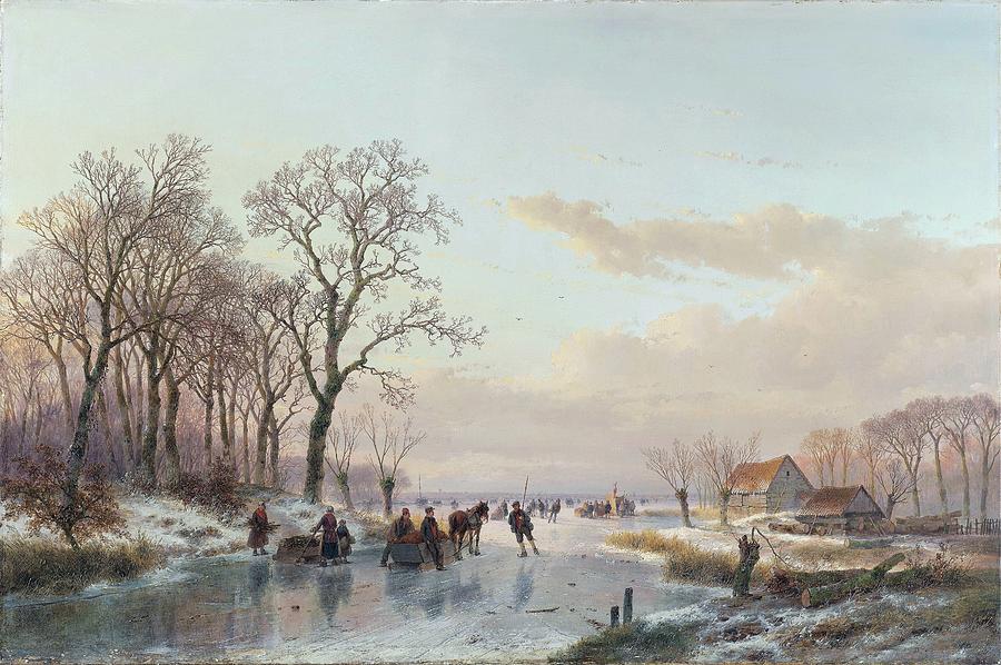 A Frozen Canal near the River Maas 1867 #2 Painting by Andreas Schelfhout