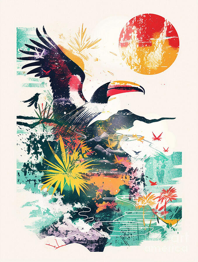 A Graphic Design Of Hawk Forest Animal Drawing